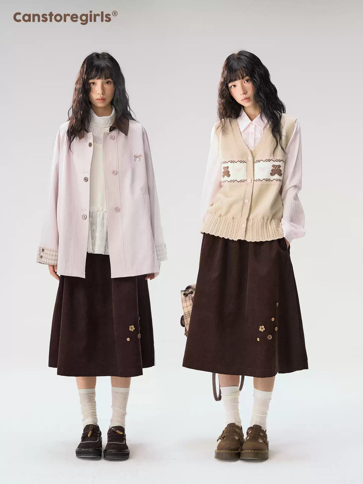 [CAN] “Caramel Glow” Brown Corduroy High-Waist A-Line Skirt