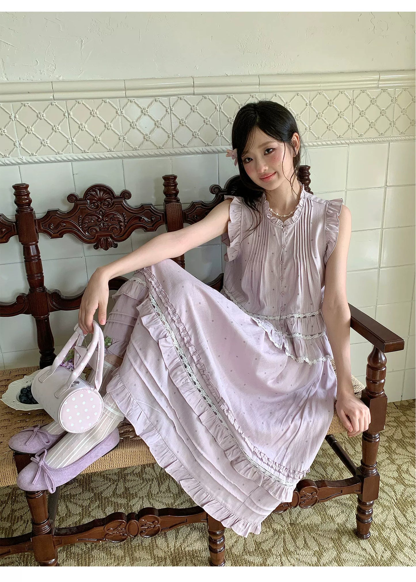 “Taro Polka Reverie” Lavender Polka Dot Skirt Set