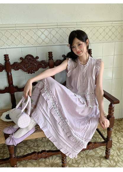“Taro Polka Reverie” Lavender Polka Dot Skirt Set