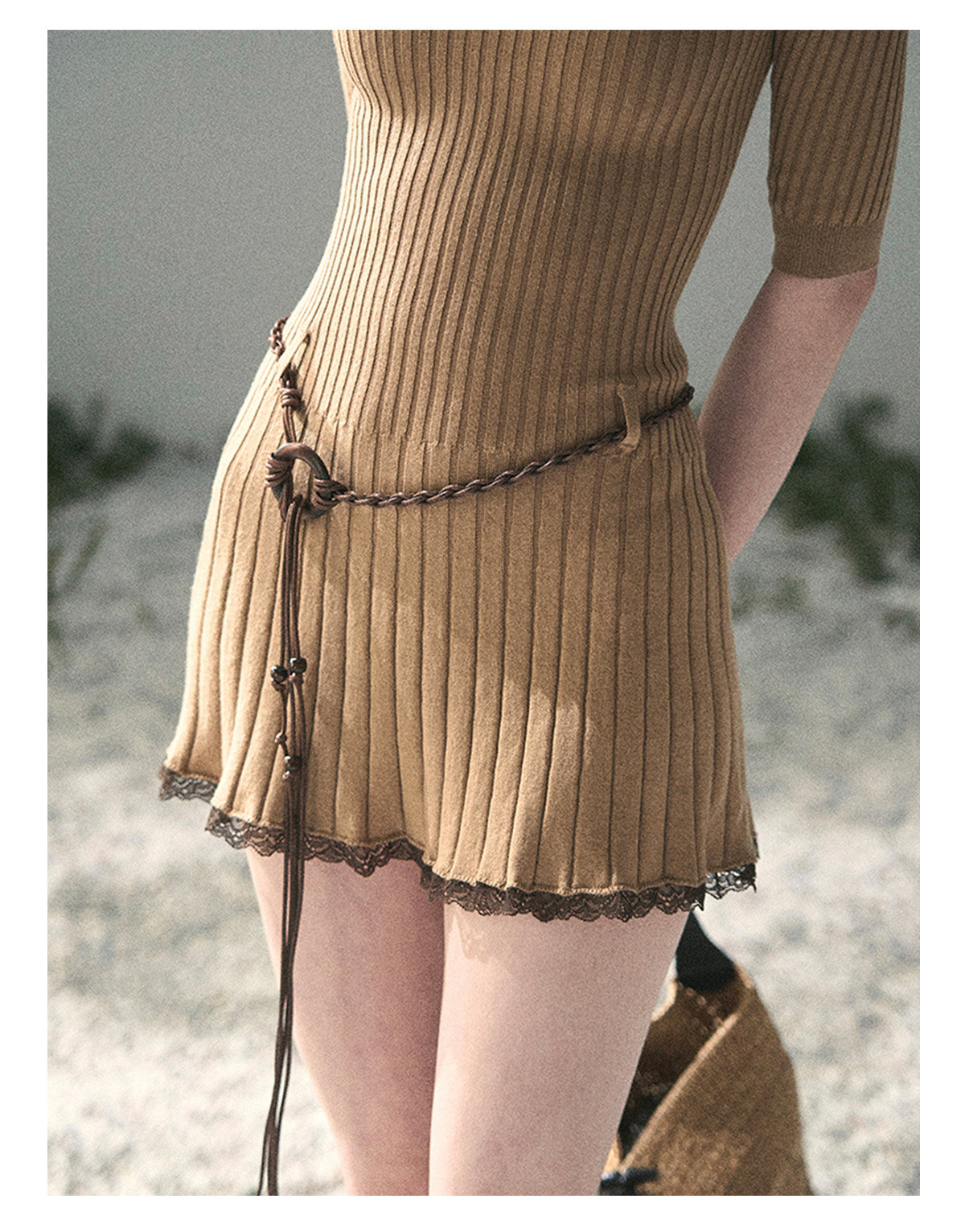 “Amber Memoir” Milk Tea Knit Mini Dress
