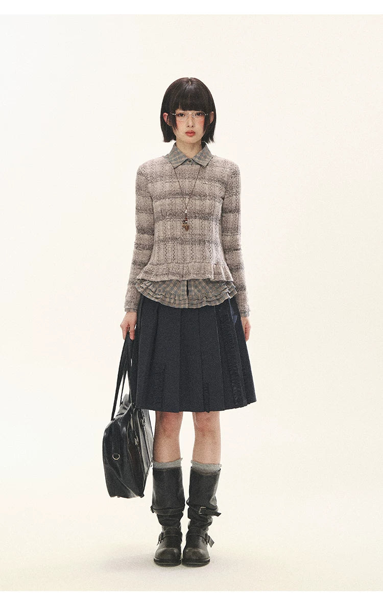 "Sandalwood Violet" Purple Mist Open-Knit Peplum Sweater
