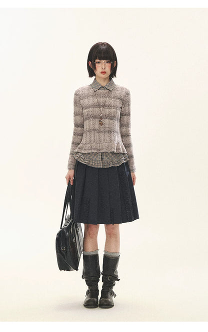 "Sandalwood Violet" Purple Mist Open-Knit Peplum Sweater