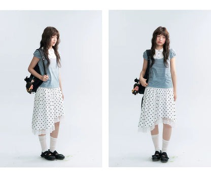 "Polka Poetry" Black & White Polka Dot Asymmetrical Cotton Skirt