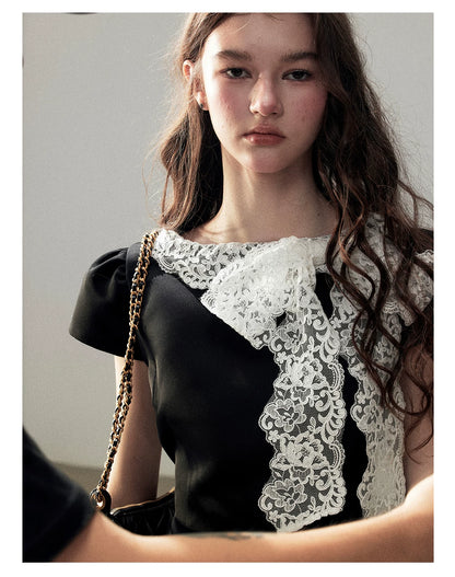 "A River Woven by Moonlight" Rich Black Lace Cocktail Mini Dress