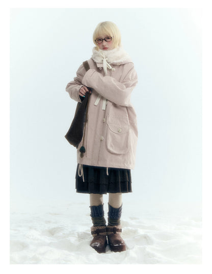 Horridale - Vintage Washed 90% White Duck Down Parka with Faux Fur Hood - Shell Pink