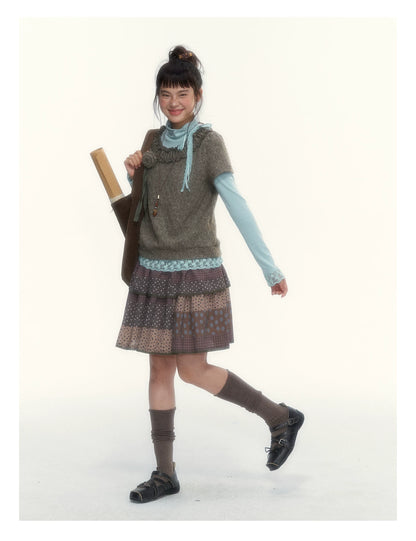 “Hazelnut Mousse” Tea Brown Vintage 3D Floral Ruffle Knit Top