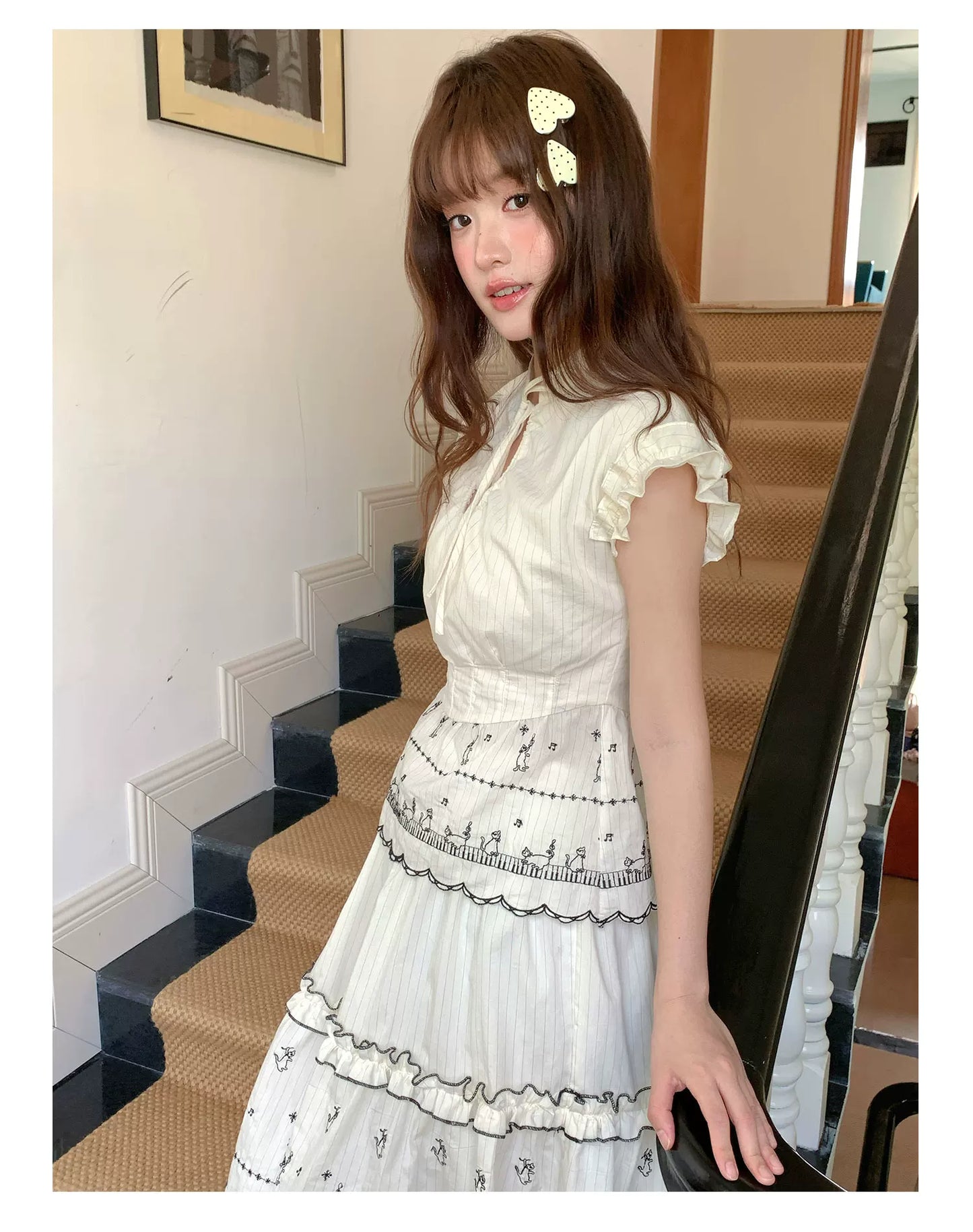 [RF] “Ivory Star Whisper” Polka Dot Two-Piece Skirt Set