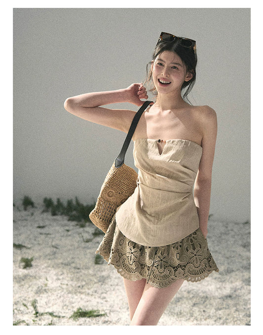 “Moonlit Haze” Dutch Cream Strapless V-Notch Top
