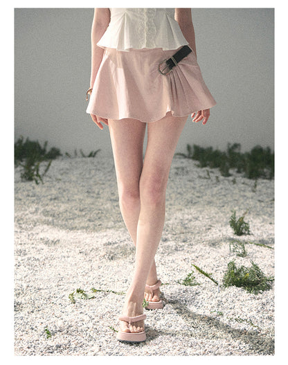 “Corridor Chimes” Soft Pink A-Line Puff Mini Skirt