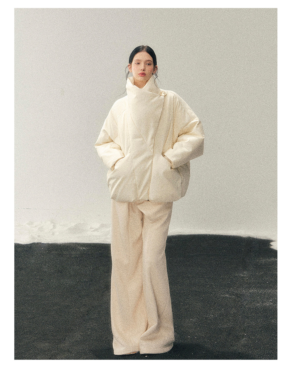 040126 "The Fluffiness of Snow" Down Jacket - Creamy Apricot White