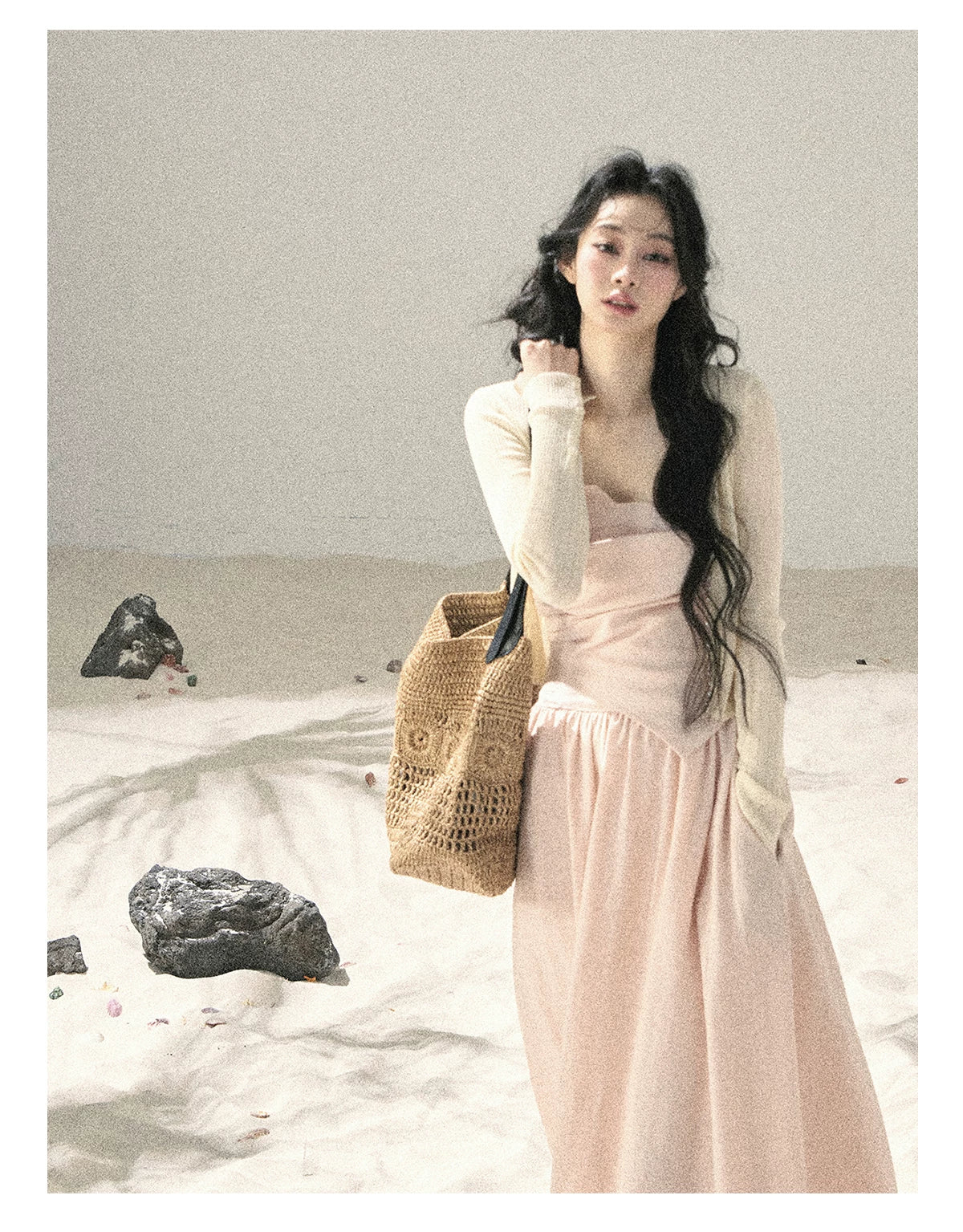 "Blushing Sunset Clouds" Ballet Pink Strapless Maxi Dress