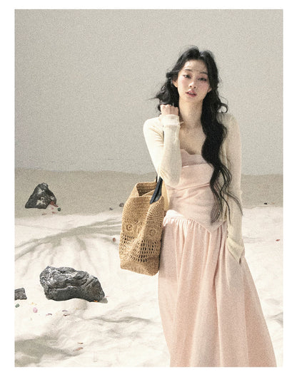 "Blushing Sunset Clouds" Ballet Pink Strapless Maxi Dress