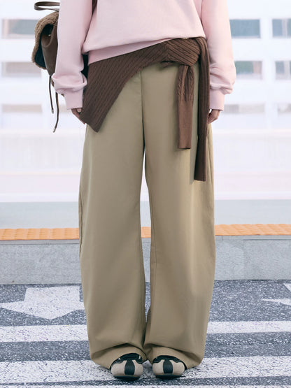 "Soft Horizon" Light Khaki Curved-Leg Pants