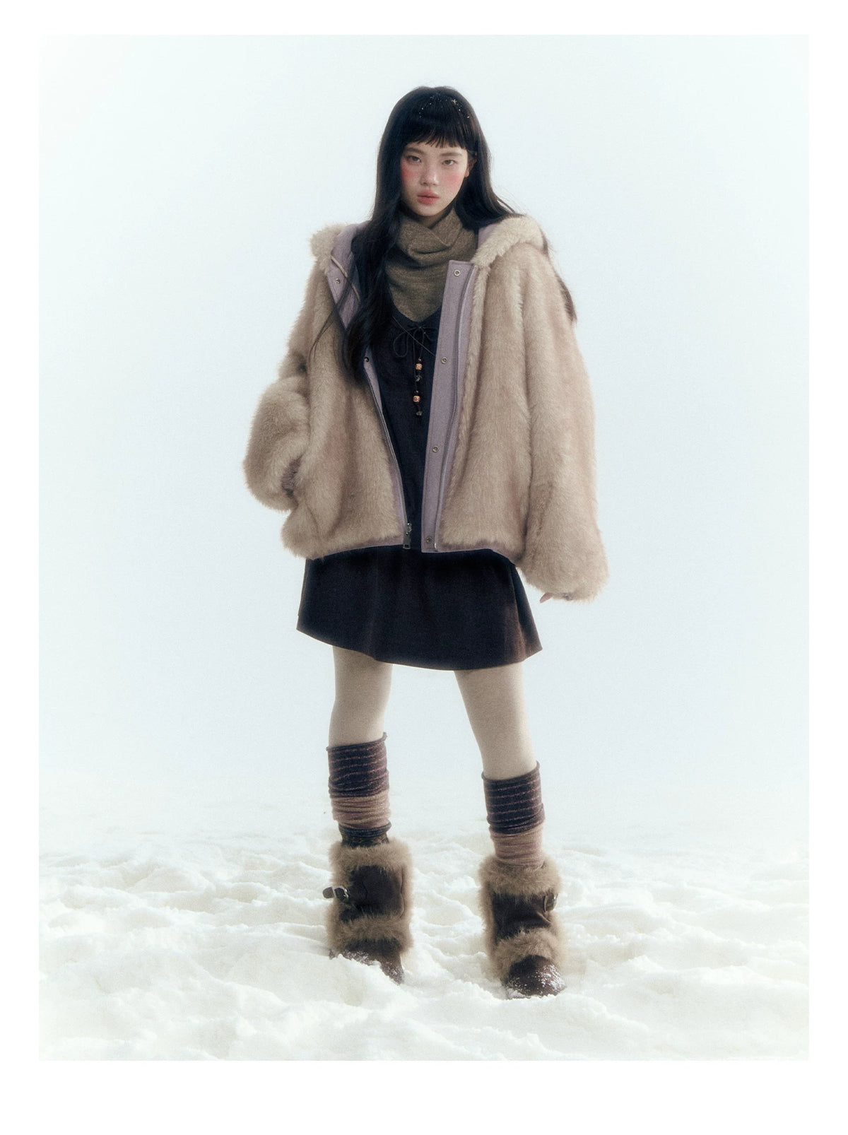 Horridale - Reversible Vintage Puff Jacket with Faux Fur – Misty Purple