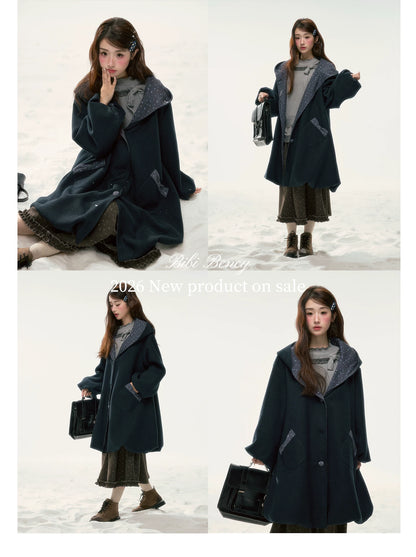 BIBIBENCY - Navy Floral Hooded Coat