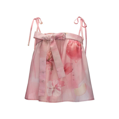 "Peach Bloom Mood" Bow Cami & Midi Skirt Set WE906