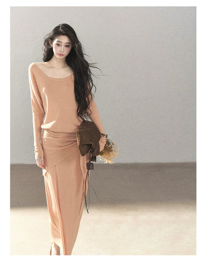AOMALM - "Under the Sunset" Mauve Linen-Blend Mermaid Dress Set