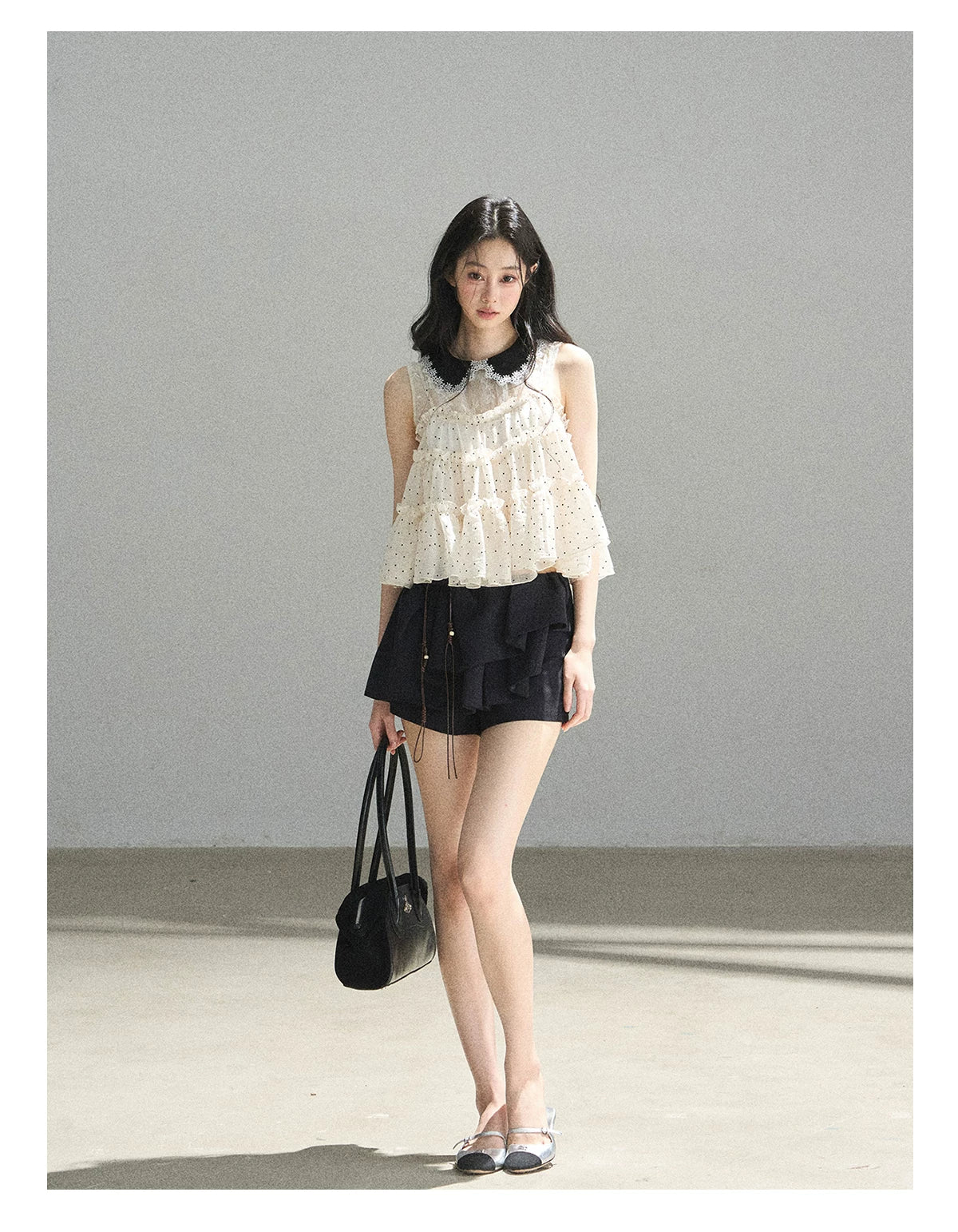 "A Dream Like Foam" French Polka Dot Chiffon Babydoll Blouse