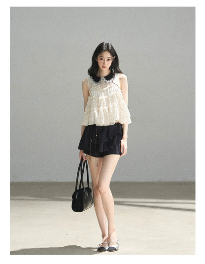 "A Dream Like Foam" French Polka Dot Chiffon Babydoll Blouse