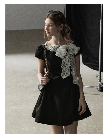 "A River Woven by Moonlight" Rich Black Lace Cocktail Mini Dress