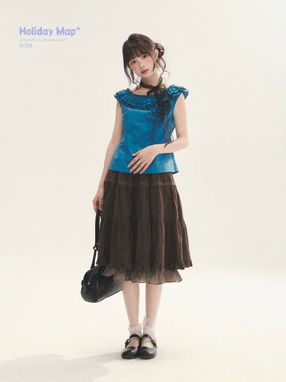 "Bluebell" Peacock Blue Lace Embroidered Fitted Sleeveless Top