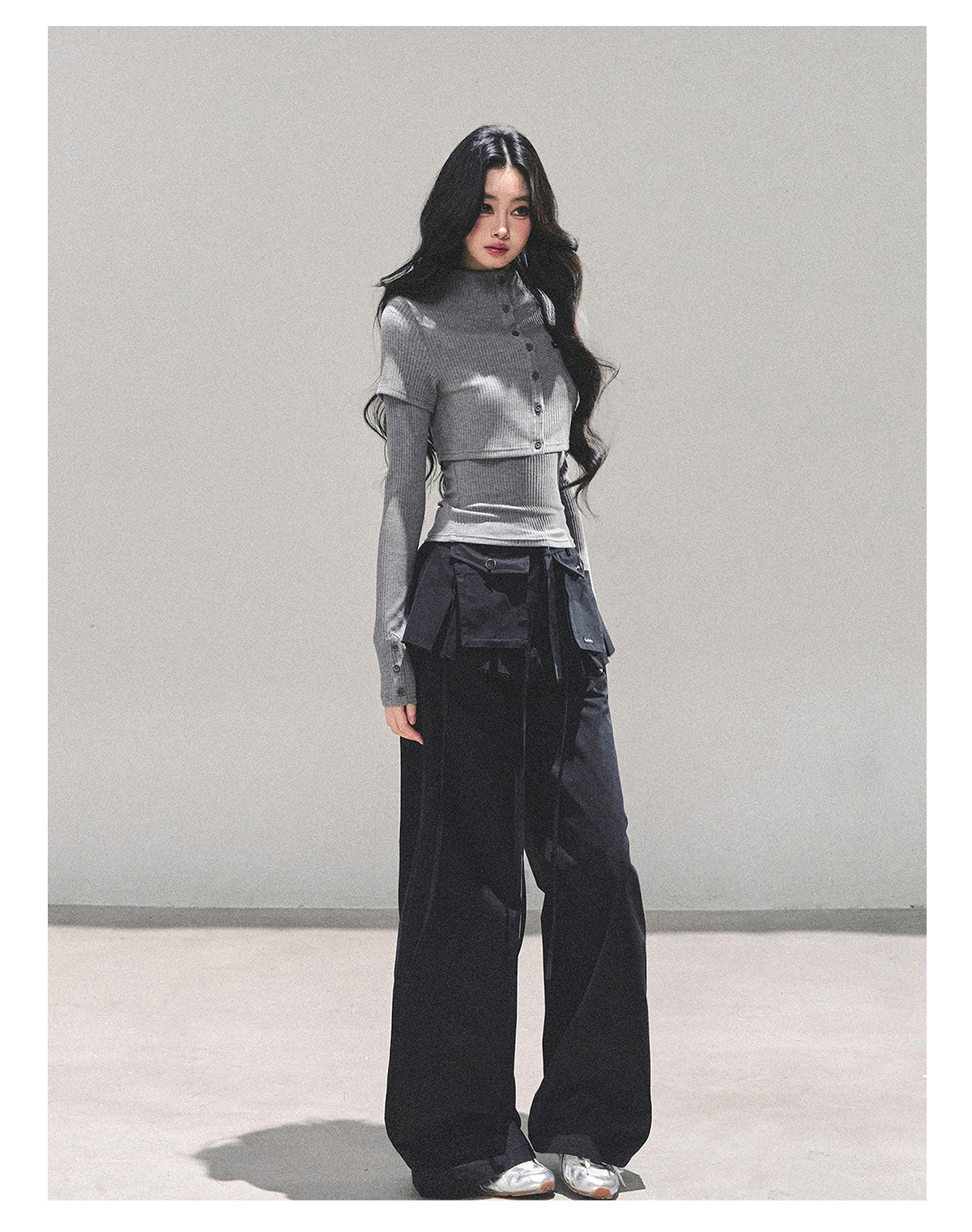 少也眼 “Soft Descent” Two-Piece Knit Long Sleeve Top Set 58842