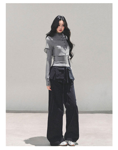 少也眼 “Soft Descent” Two-Piece Knit Long Sleeve Top Set 58842