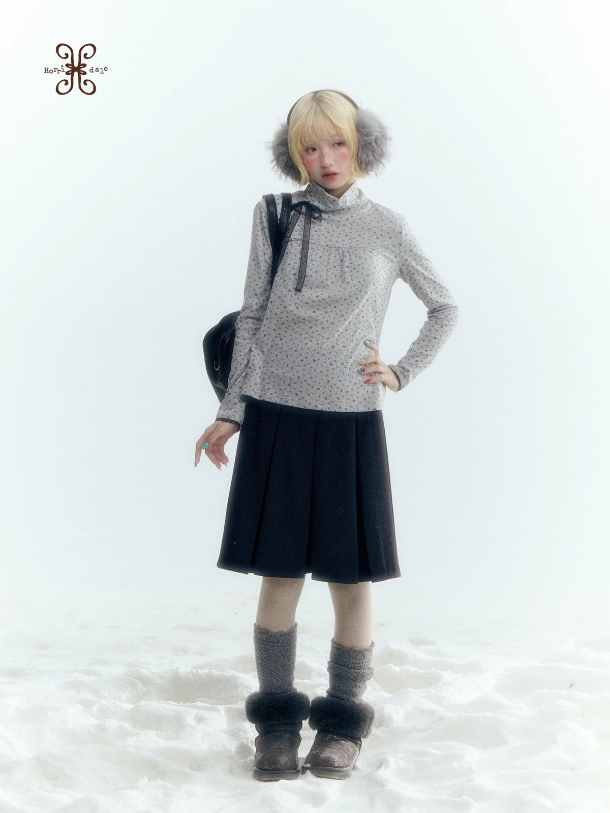 Horridale - Dark Gray Wool-Look A-Line Pleated Mini Skirt