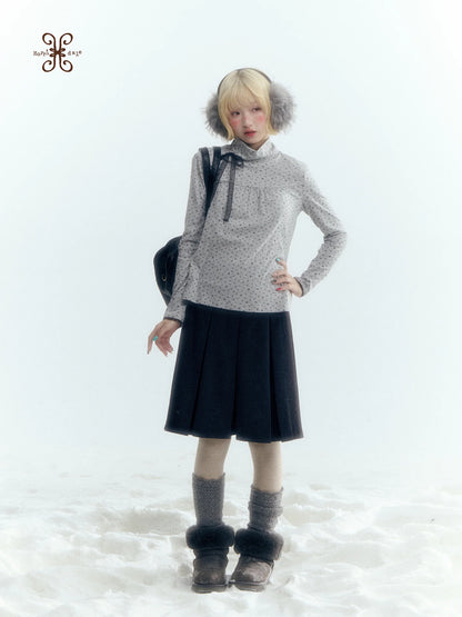 Horridale - Dark Gray Wool-Look A-Line Pleated Mini Skirt