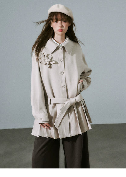 LOST FOREST - Light Khaki Flower Trench Coat