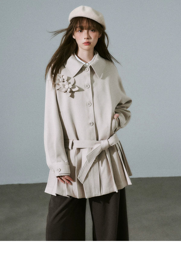 LOST FOREST - Light Khaki Flower Trench Coat