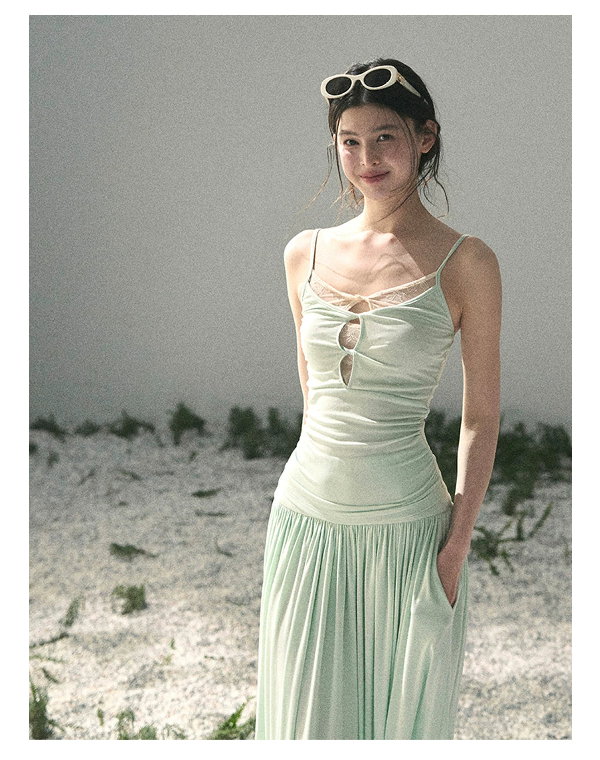 “Mint Afterglow” Jade Green Twist Cutout Top & Maxi Skirt