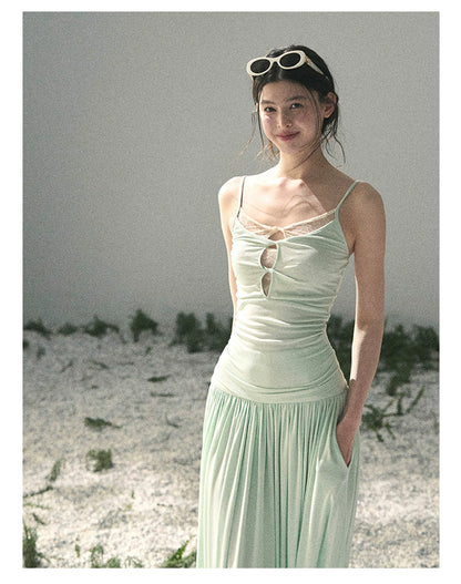 “Mint Afterglow” Jade Green Twist Cutout Top & Maxi Skirt