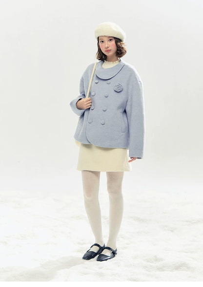 "Morning Mist" A-Line Wool-Blend Mini Skirt (Mist Gray/ Cream Beige)