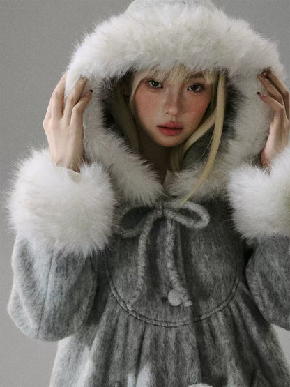 LOST FOREST - Gray 60% Wool Doll-Inspired Cape Coat