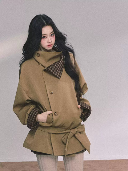 少也眼 French-British Style Trench Blazer – Khaki & Grey