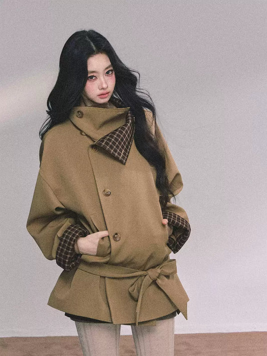 少也眼 French-British Style Trench Blazer – Khaki & Grey