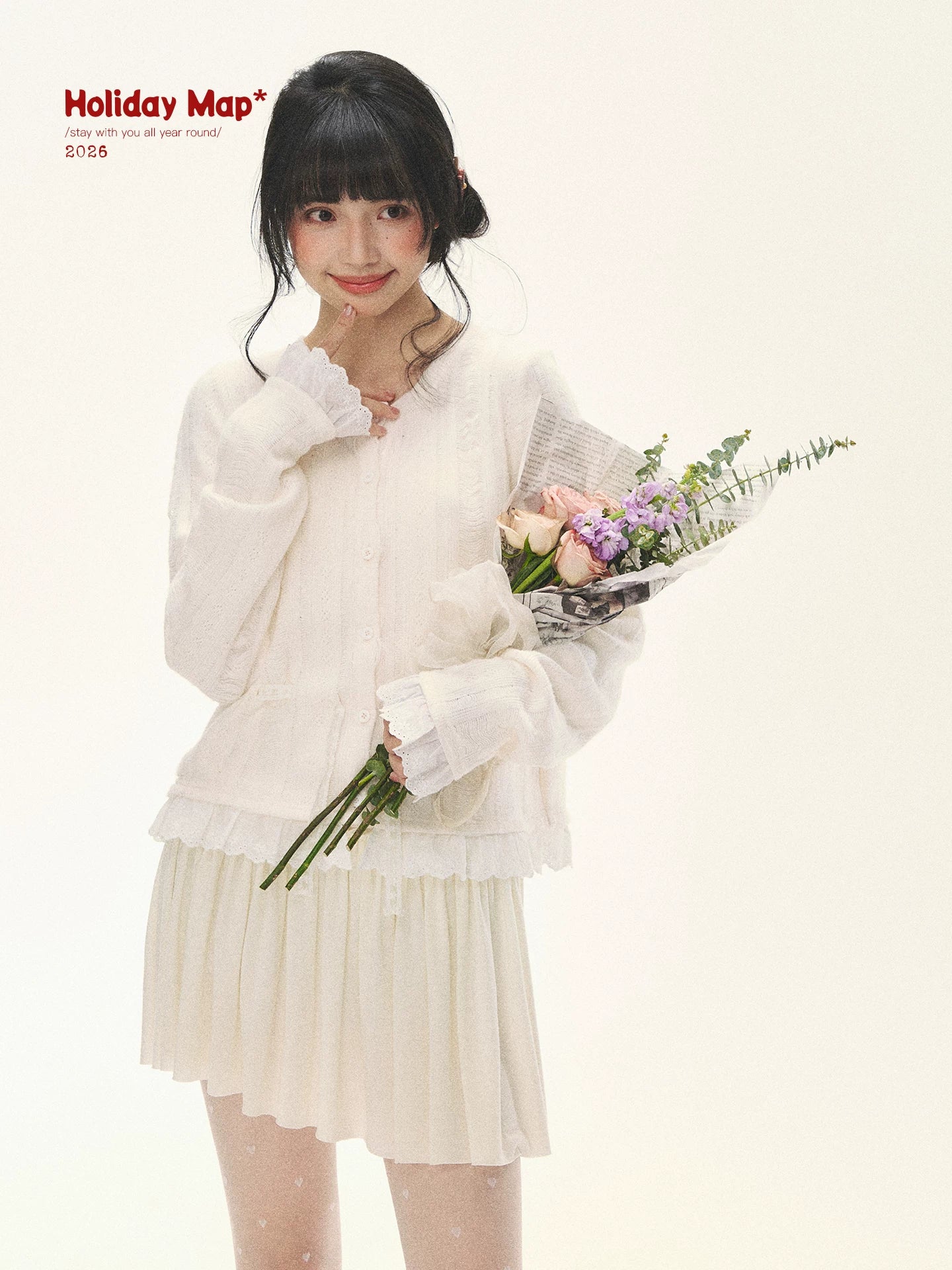 "Wisteria Whisper" Open-Knit Lace Tie Cardigan (Wisteria/ Ivory)