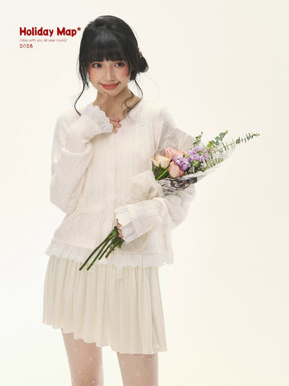 "Wisteria Whisper" Open-Knit Lace Tie Cardigan (Wisteria/ Ivory)