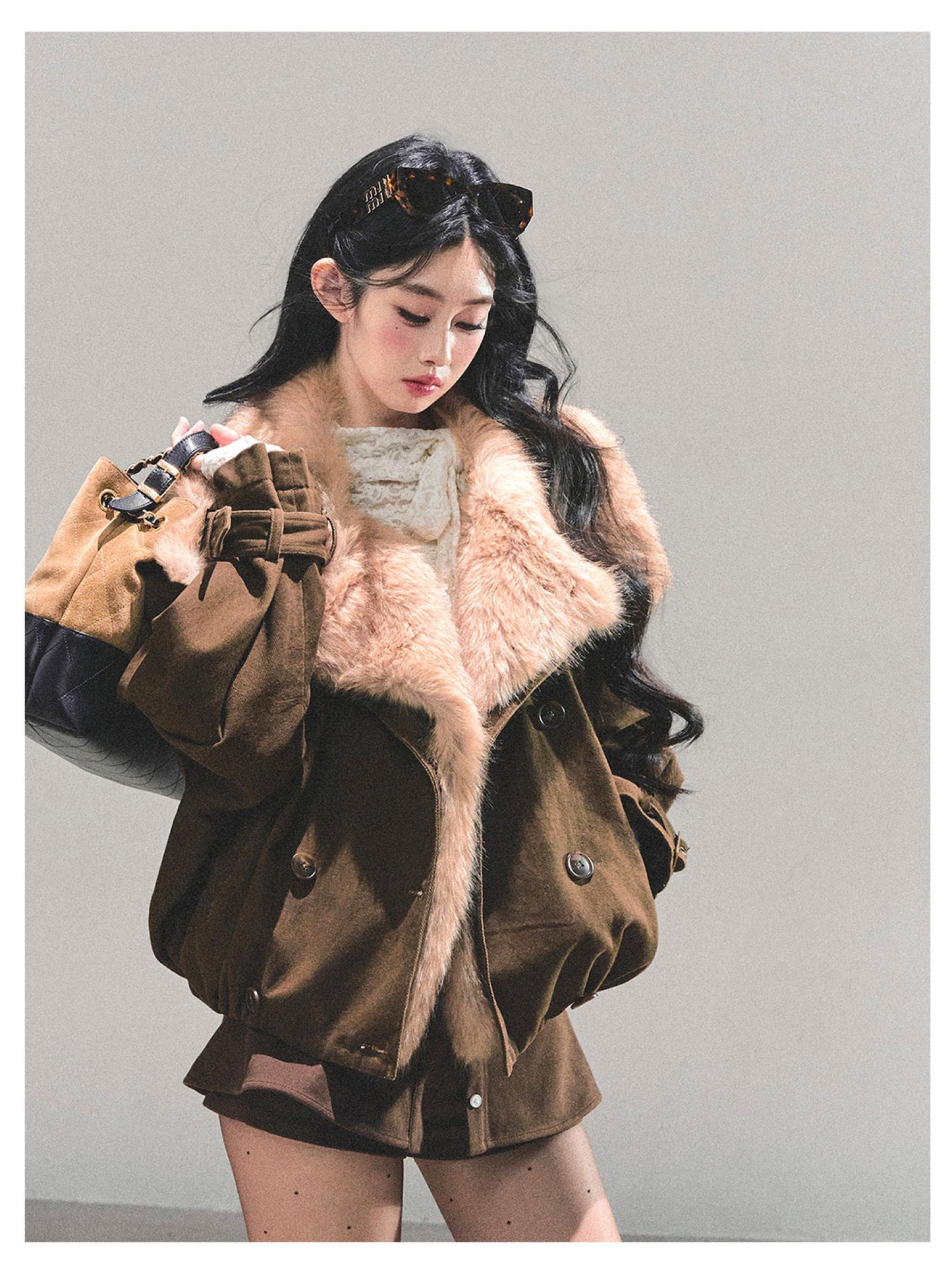 少也眼 "Winter Rendezvous" Coffee Brown Plush Fleece Jacket