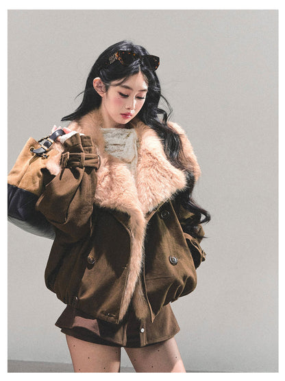 少也眼 "Winter Rendezvous" Coffee Brown Plush Fleece Jacket