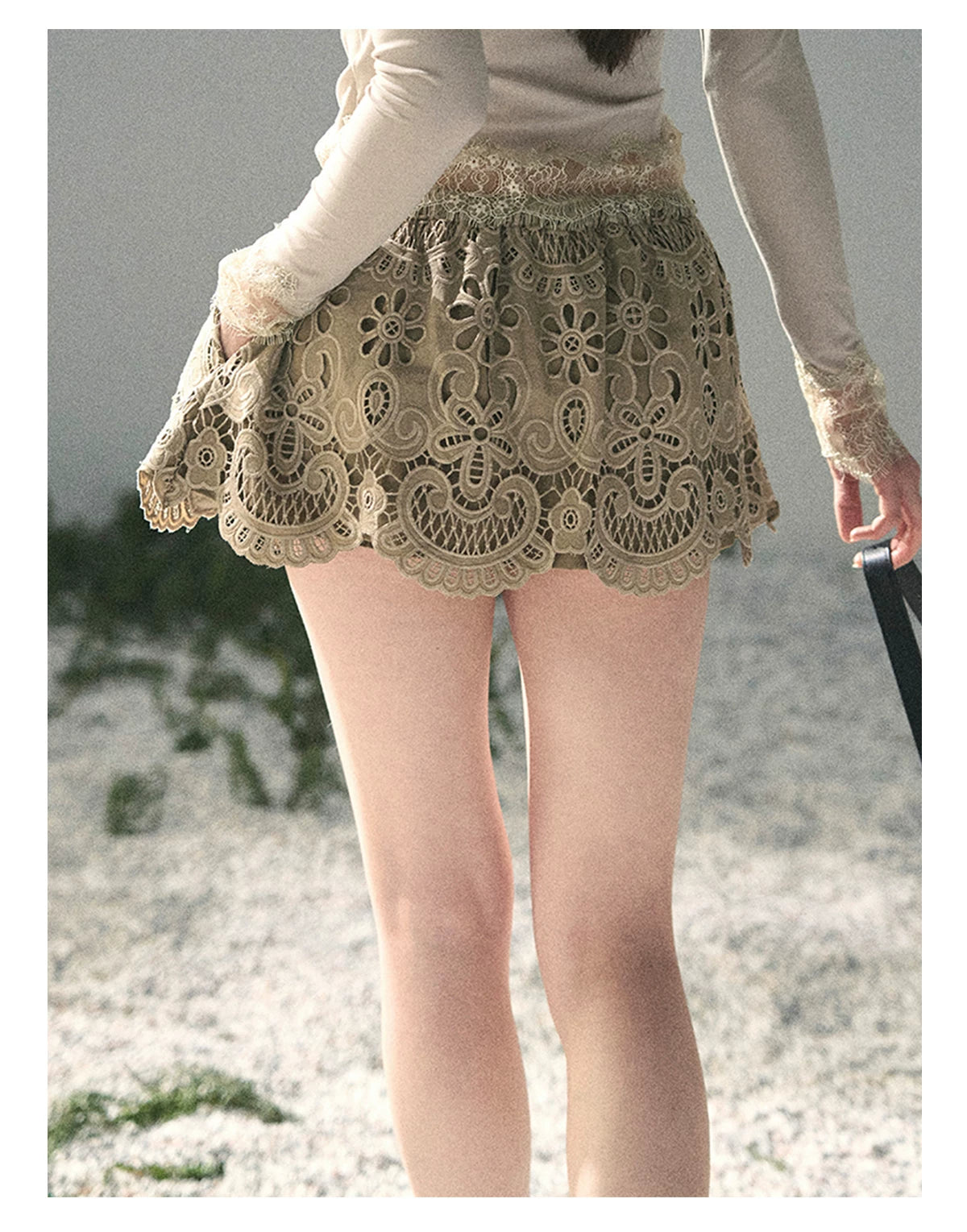 “Lost in Your Embrace” Roasted Pecan Lace Puff Skort