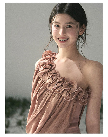 “Where Spring Petals Fall” Dusty Rose Ruffle Off-Shoulder Top