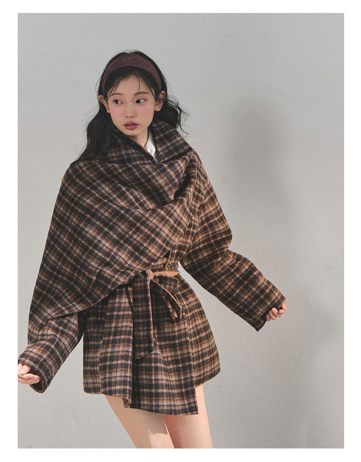 少也眼 “Winter Balcé Whisper” Wool Blend Overcoat - Plaid Coffee 7886436