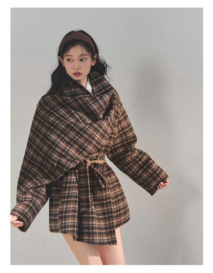 少也眼 “Winter Balcé Whisper” Wool Blend Overcoat - Plaid Coffee 7886436