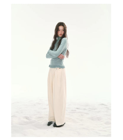 CANSTORE - "Bean Paste & White Peach" Ivory Corduroy Wide-Leg Trousers