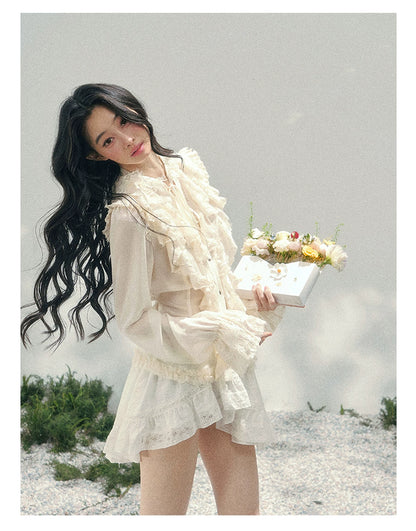 “Memory in Bloom” French Court Lace Flare Sleeve Top