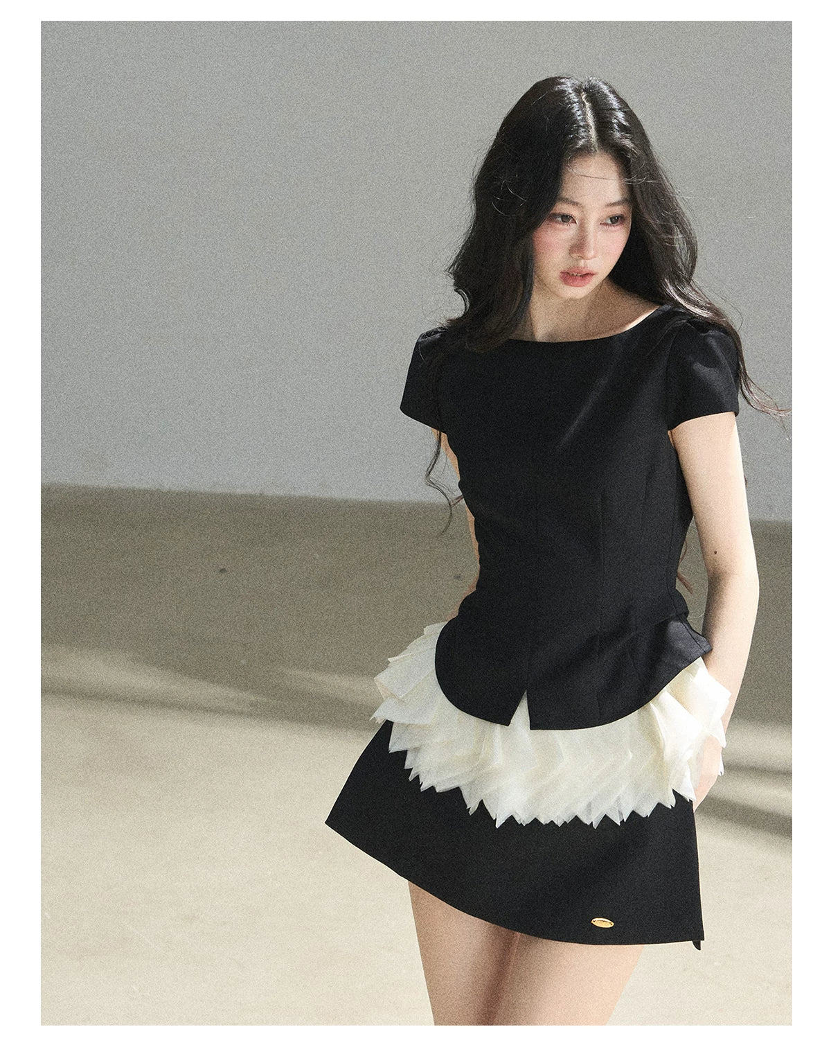 "Her Black & White Poem" Elegant Contrast Two-Piece Set