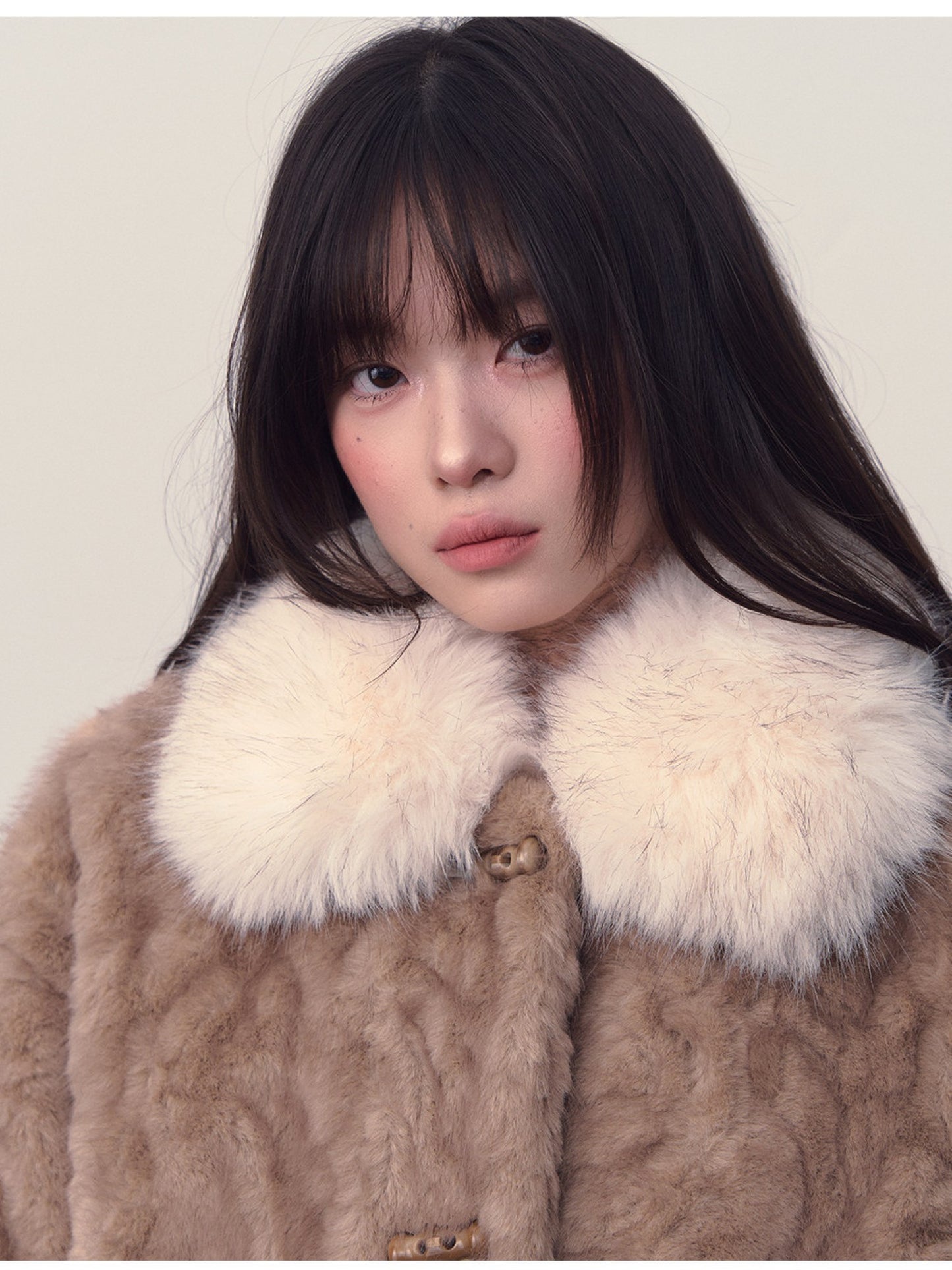 Soote Season - Almond Brown Faux Fur Contrast Collar Cropped Jacket