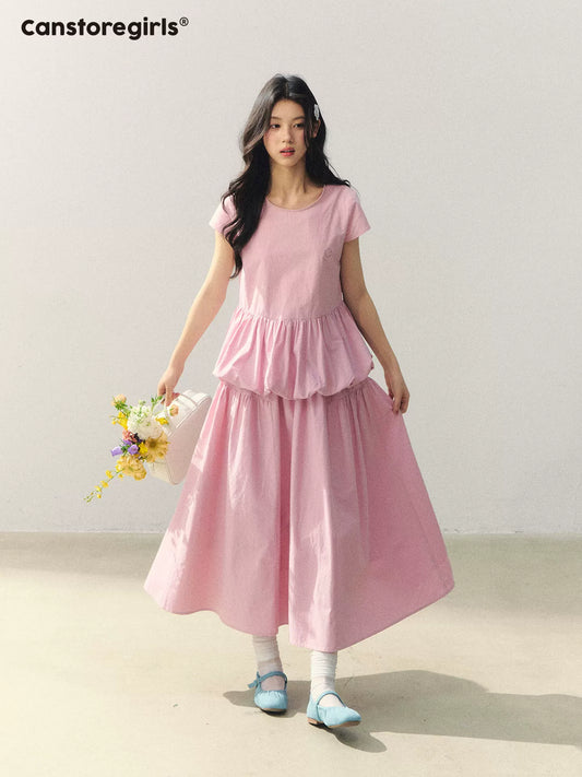 "Raspberry Bloom Letter" Sleeveless Top & Bubble Skirt Set SJ2026018